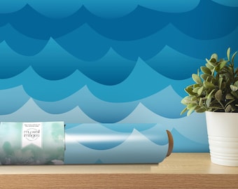Blue Ocean Waves Wallpaper | Peel and Stick Ocean Mural | Nautical Decor (MW1569)