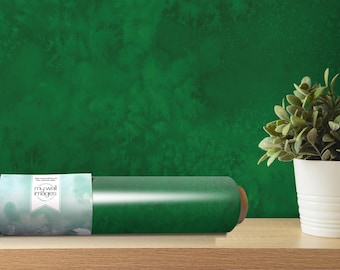 Watercolor Abstract Green Wallpaper | Forest Green Peel and Stick Mural (MW1842)