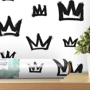 Crown Removable Wallpaper, Skater, Pop Art, Black White Wall Art, Peel and Stick Wallpaper, Mural, Nursery Wallpaper, Accent Wall, MW1741