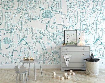 Safari Animals, Removable Wallpaper, Wall Art, Peel and Stick Wallpaper,  Mural, Accent Wall Holiday Wallpaper, MW1961