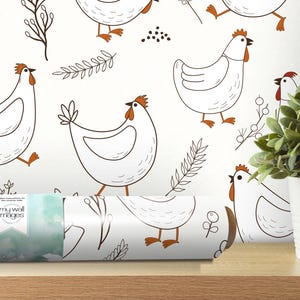 Cute Chickens, Farm Removable Wallpaper, Wall Art, Peel and Stick Wallpaper, Mural, Nursery Wallpaper, Market Wallpaper, Accent Wall, MW1801