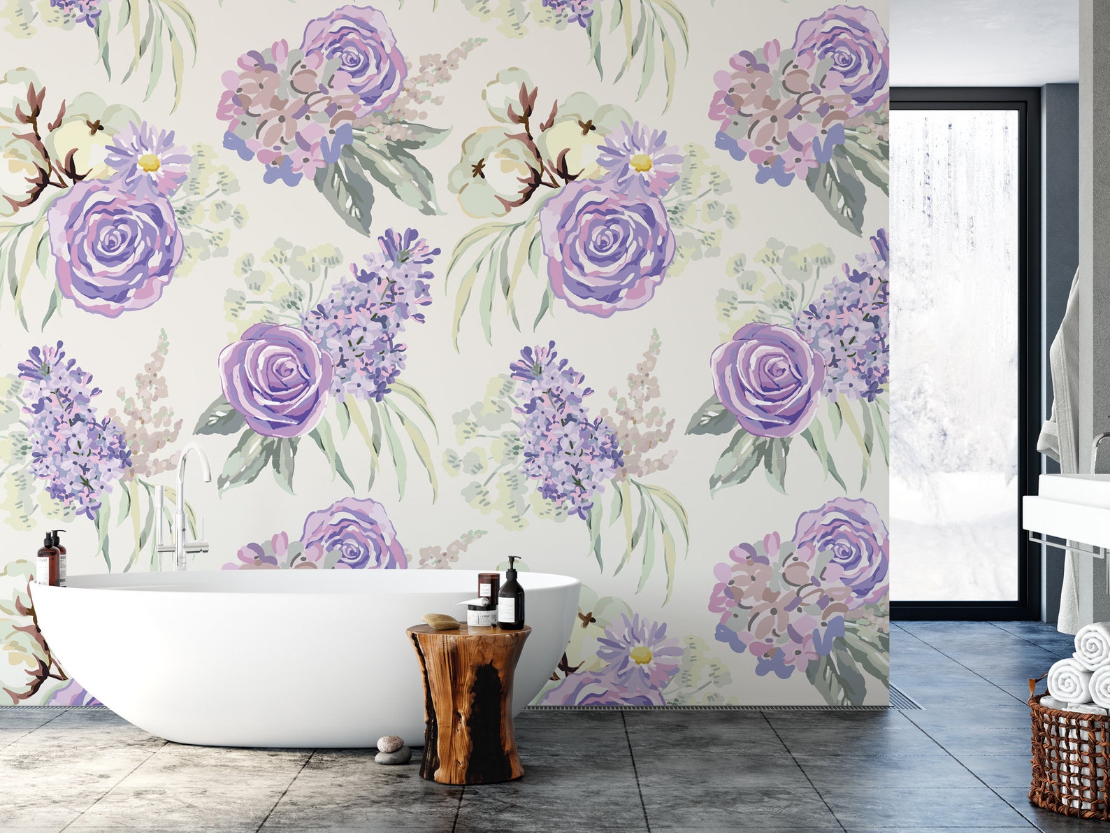 Wallpaper Peel and Stick Wallpaper Mauve Roses Lilacs - Etsy