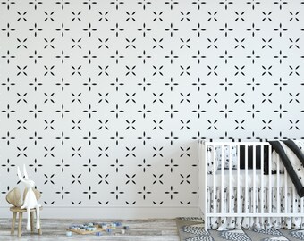 Delicate Geometric Pattern on White Removable Wallpaper, Wall Art, Peel and Stick Wallpaper, Black and White Room Decor, Accent, MW1387