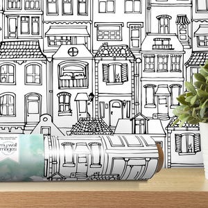 Modern Black and White House Sketches, Removable Wallpaper, Wall Art, Peel and Stick Wallpaper, Black and White House, Accent Wall, MW1472