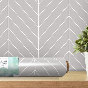 Gray White Herringbone Wallpaper | Faux Texture Peel and Stick Mural (MW1208)
