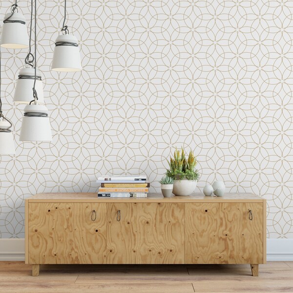 Delicate Golden Geometric, Removable Wallpaper, Wall Art, Peel and Stick Wallpaper, Room Decor, Dining Room, Accent Wall, MW1374sm