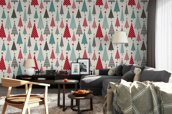 Wallpaper Peel and Stick Wallpaper Colorful Christmas Trees - Etsy