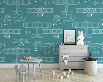 Vintage Airplane Blueprint, Removable Wallpaper, Wall Art, Peel and Stick Wallpaper,  Mural, Accent Wall Holiday Wallpaper, MW1963