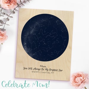 Cadeau de mariage, cadeau d'anniversaire - carte des étoiles personnalisée sur bois - ciel étoilé constellation, impression d'étoiles personnalisée, art mural MWW0003
