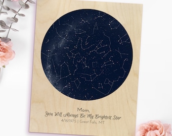 Mother's Day Gift, Mother Daughter Gift, New Mom Gift Ideas, Custom Star Map Wood Print, Constellation Night Sky Print, Star Chart, MWW0003