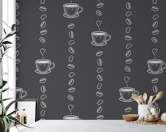 Coffee Love, Coffee Shop, Espresso Beans, Removable Wallpaper, Peel and Stick Wallpaper, Mural, Kitchen, Modern Decor, Accent Wall, MW1696