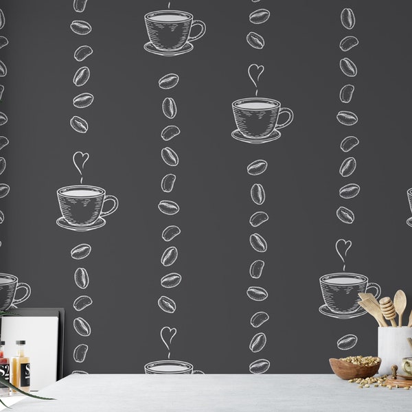 Coffee Love, Coffee Shop, Espresso Beans, Removable Wallpaper, Peel and Stick Wallpaper, Mural, Kitchen, Modern Decor, Accent Wall, MW1696