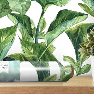 Tropical Palm Leaf Green Watercolor Removable Wallpaper, Wall Art, Peel and Stick Wallpaper, Mural, Wall Decor, Tropical Decor, Green MW1035