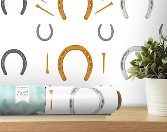 Gold Horseshoes Wallpaper | Peel and Stick Western Mural | Horse Lover (MW1286)