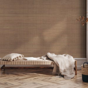 Caramel Faux Grasscloth Peel and Stick Wallpaper - Natural Wall Covering - Wall Mural - Removable Wallpaper - Wall Decor, Accent - MW2144