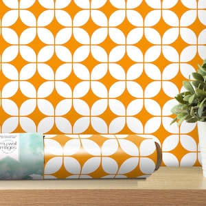 Orange and White Retro Wallpaper - Peel and Stick Wallpaper - Home Decor - Wall Mural - Wall Art - Modern Geometric Decor - MW1305