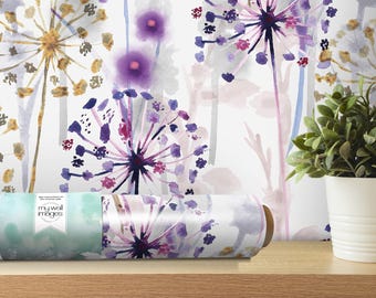 Purple Floral Wallpaper | Delicate Purple Flowers Peel and Stick Mural (MW1161)