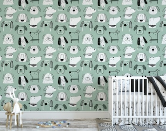 Dogs  Removable Wallpaper, Wall Art, Peel and Stick Wallpaper,  Mural, Accent Wall Holiday Wallpaper, MW1960