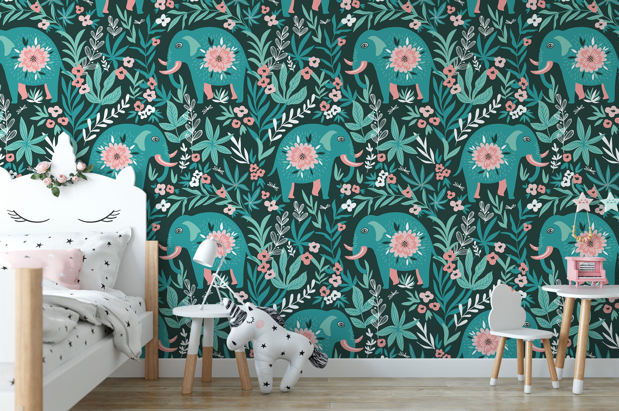 Wallpaper Peel and Stick Wallpaper Cute Elephants and Pink - Etsy