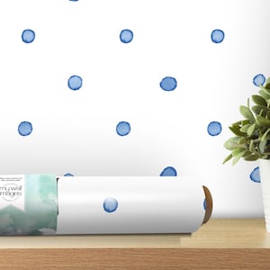 Blue Watercolor Dots Removable Wallpaper, Wall Art, Peel and Stick Wallpaper, Room Decor, Accent Wall, Nursery, Minimalist Wallpaper, MW1592