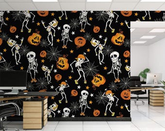 Fototapeta na Halloween z tańczącymi szkieletami | Zdejmowana, samoprzylepna tapeta (MW1916)
