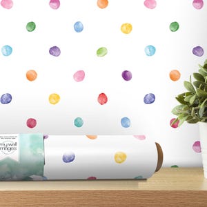 Tiny Colorful Watercolor Polka Dots, Rainbow Spots Removable Wallpaper, Peel and Stick Wallpaper, Room Decor, Accent Wall, Nursery, MW1593