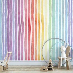 Rainbow Lines Peel and Stick Wallpaper | Removable Mural | Kids Room (MW1433)