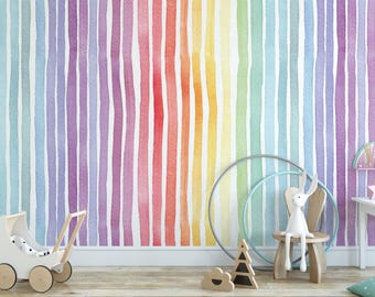 Rainbow Lines Peel and Stick Wallpaper | Removable Mural | Kids Room (MW1433)
