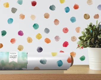 Colorful Watercolor Spots Wallpaper | Rainbow Decor | Removable Kids Mural (MW1591)