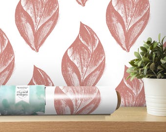 Dusty Rose Artsy Leaves Wallpaper | Pink Peel and Stick Mural (MW2088)