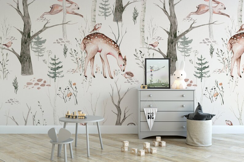 Wallpaper Peel and Stick Wallpaper Woodland Animals Removable Etsy