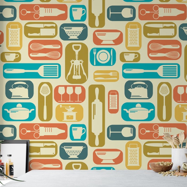 Retro Kitchen Wallpaper Etsy