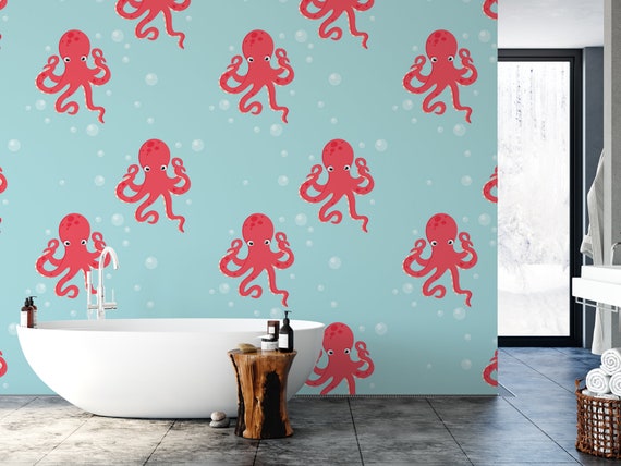 Peel and Stick Wallpaper Red Octopus Removable Wallpaper - Etsy