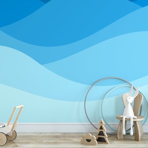 Blue Waves, Removable Wallpaper, Wall Art, Peel and Stick Wallpaper, Mural, Accent Wall, Waves, Ocean, MW1889