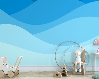 Blue Waves, Removable Wallpaper, Wall Art, Peel and Stick Wallpaper, Mural, Accent Wall, Waves, Ocean, MW1889