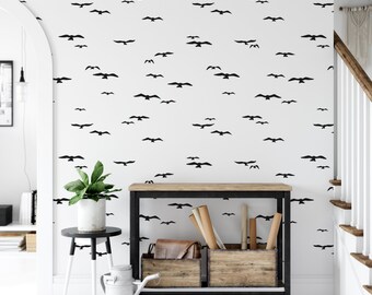 Black Birds  Removable Background,  Mural, Nursery, Room Decor, Accent Wall, MW1467