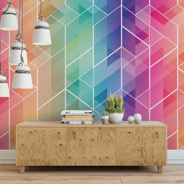 Rainbow Color Mosaic  Removable Wallpaper, Wall Art, Peel and Stick Wallpaper, Room Decor, Accent Wall, MW1417