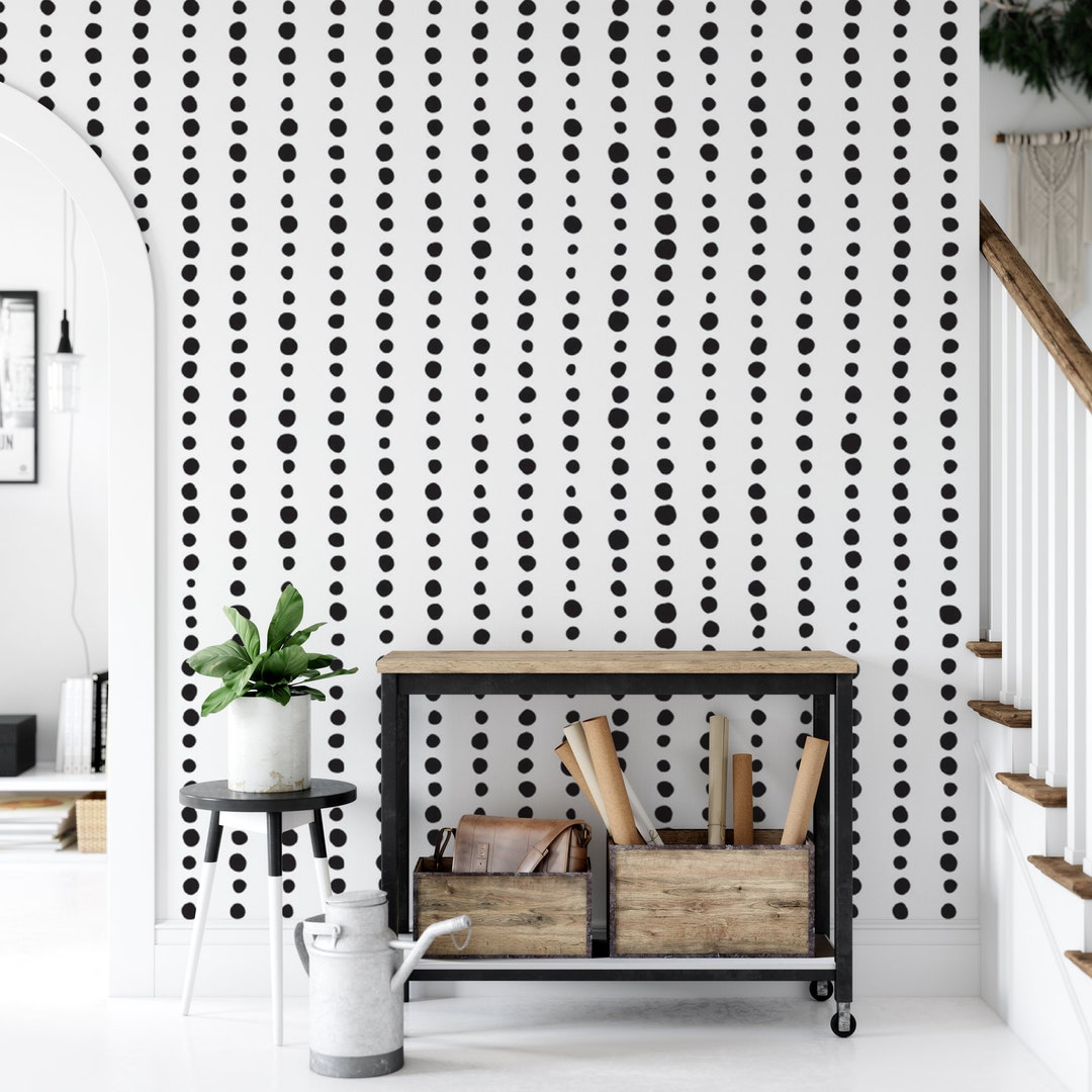 Artsy Black Dots Lines Removable Wallpaper, Wall Art, Peel and Stick