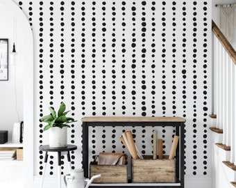 Artsy Black Dots Lines Removable Wallpaper, Wall Art, Peel and Stick Wallpaper, Reusable, Mural Decor, Accent Wall, Entryway, MW1422