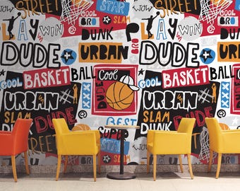 Basketball Slogans Urban Removable Wallpaper | Peel and Stick Wallpaper (MW1617)