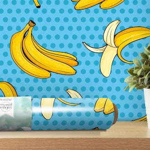 Pop Art Bananas on Turquoise Removable Wallpaper, Wall Art, Peel and Stick Wallpaper, Room Decor, Accent Wall, Fruit Wallpaper, MW1710