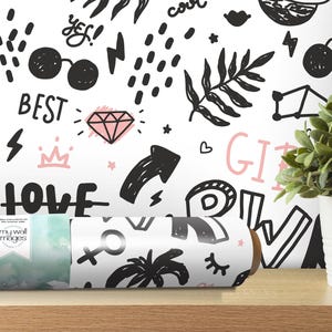 Girl Power Removable Wallpaper, Wall Art, Peel and Stick Wallpaper, Mural Room Decor, Accent Wall, Girls Room, Girl Decor, MW1616