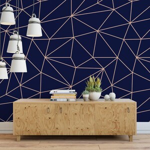 Papel pintado geométrico moderno azul marino / Mural autoadhesivo contemporáneo (MW1386) imagen 2