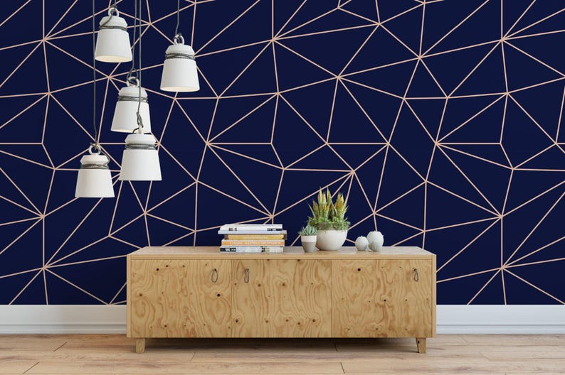 Papel pintado geométrico moderno azul marino / Mural autoadhesivo contemporáneo (MW1386) imagen 2