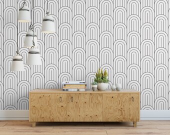 Geometric Black and White Pattern  Removable Wallpaper, Wall Art, Peel and Stick Wallpaper, Room Decor, AccentWall, MW1400