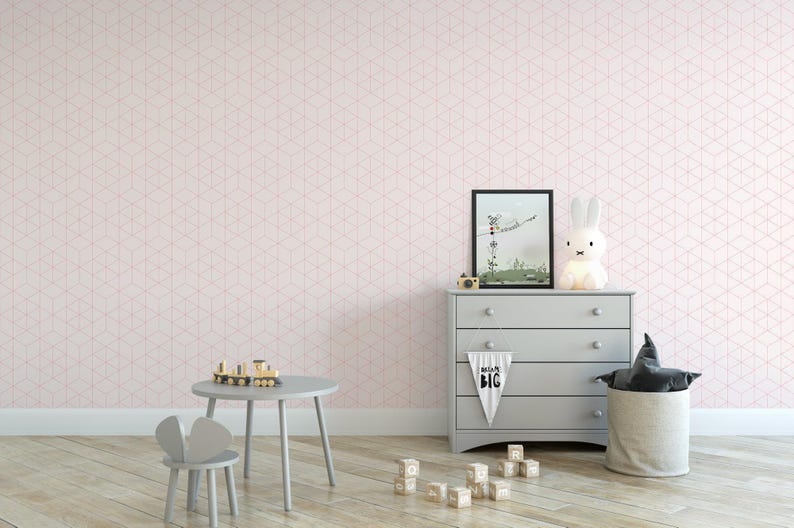 Pink Wallpaper | Delicate Pink and White Geometric Peel and Stick Mural (MW1145) image 3