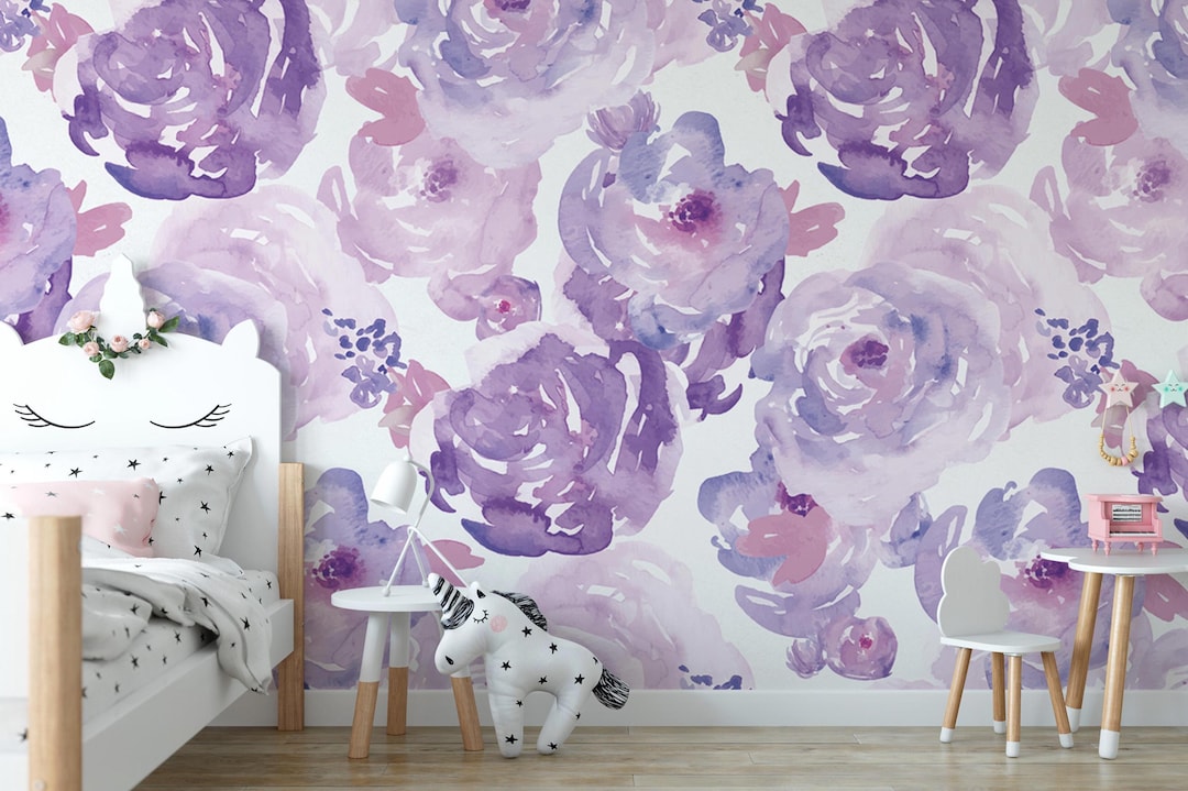 Watercolor Purple Floral Removable Wallpaper | Wall Art, Peel and Stick ...