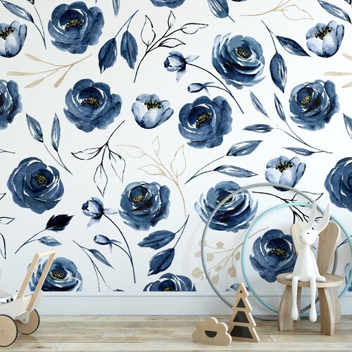 Wallpaper Peel and Stick Navy Wallpaper Blue Floral Removable - Etsy Wallpaper Peel and Stick Navy Wallpaper Blue Floral Removable - Etsy