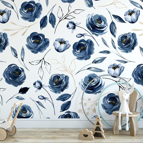 Buy Wallpaper Peel and Stick Navy Wallpaper Blue Floral Removable Online in  India  Etsy