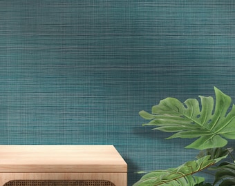 Ocean Blue Faux Grasscloth Peel and Stick Wallpaper | Faux Texture Wall Mural (MW2143)